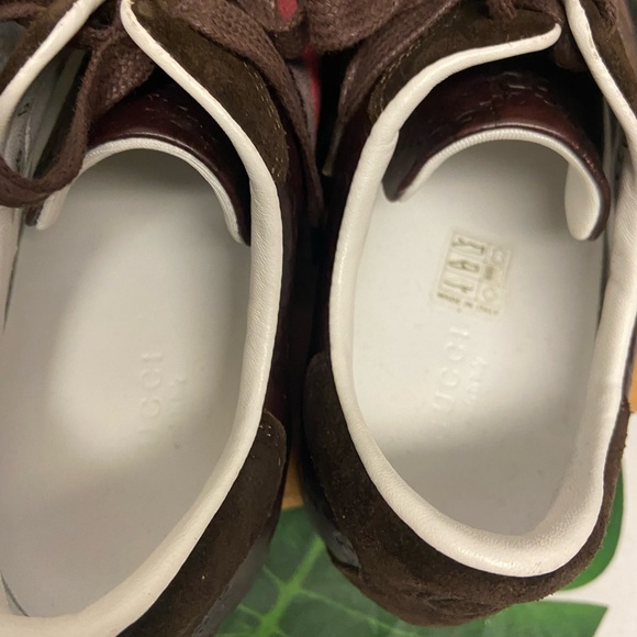 Gucci Brown Leather Monogram Embossed sneakers Sz:6 - Picture 6 of 10